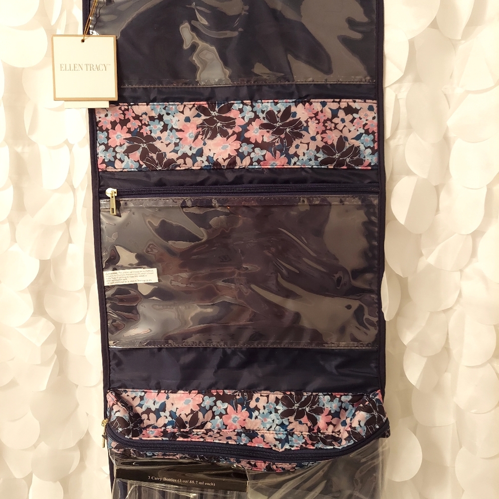 Ellen Tracy Pink and Blue Travel Valet Cosmetic Bag